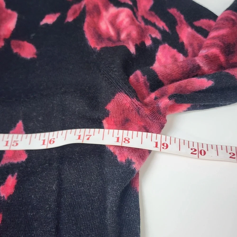 Talbots Sweater Women's L Black Red Floral Merino Wool Romantic Classic